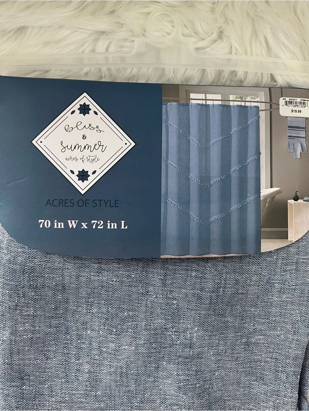 Bliss & Summer Acres of Style Natural‎ Denim Tassel Shower Curtain 70x72